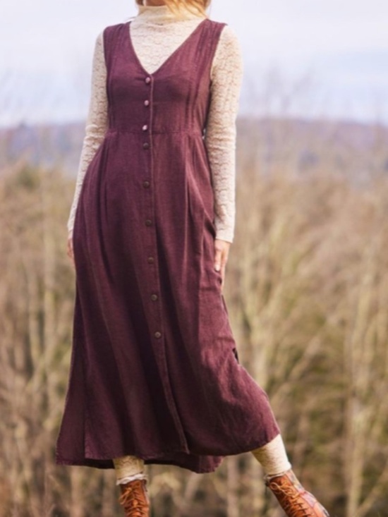 April Cornell Dresses & Skirts - April Cornell Shopkeeper Pinafore Dress in Plum Size Medium